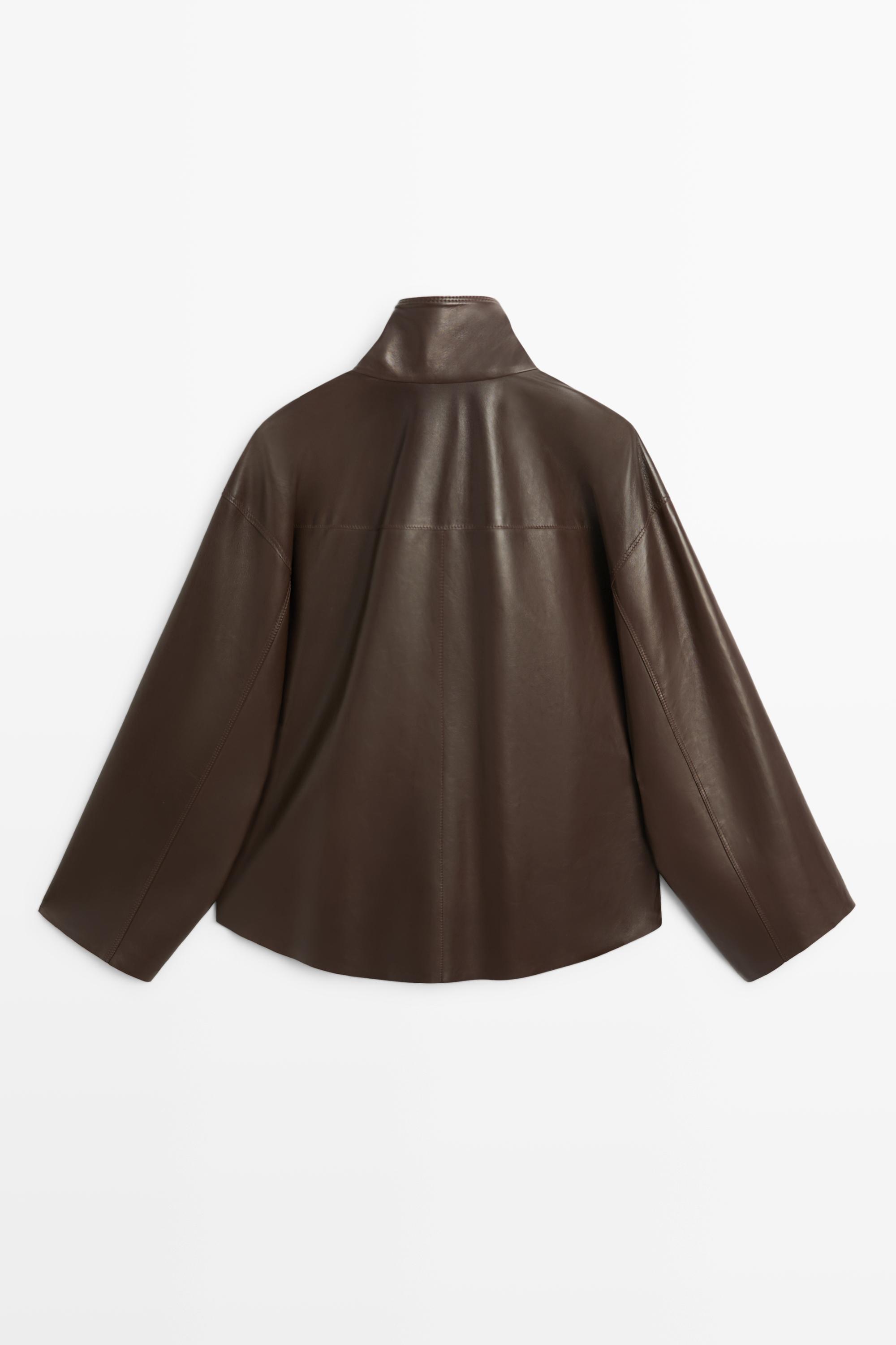 Veste en cuir nappa à fermeture sous patte